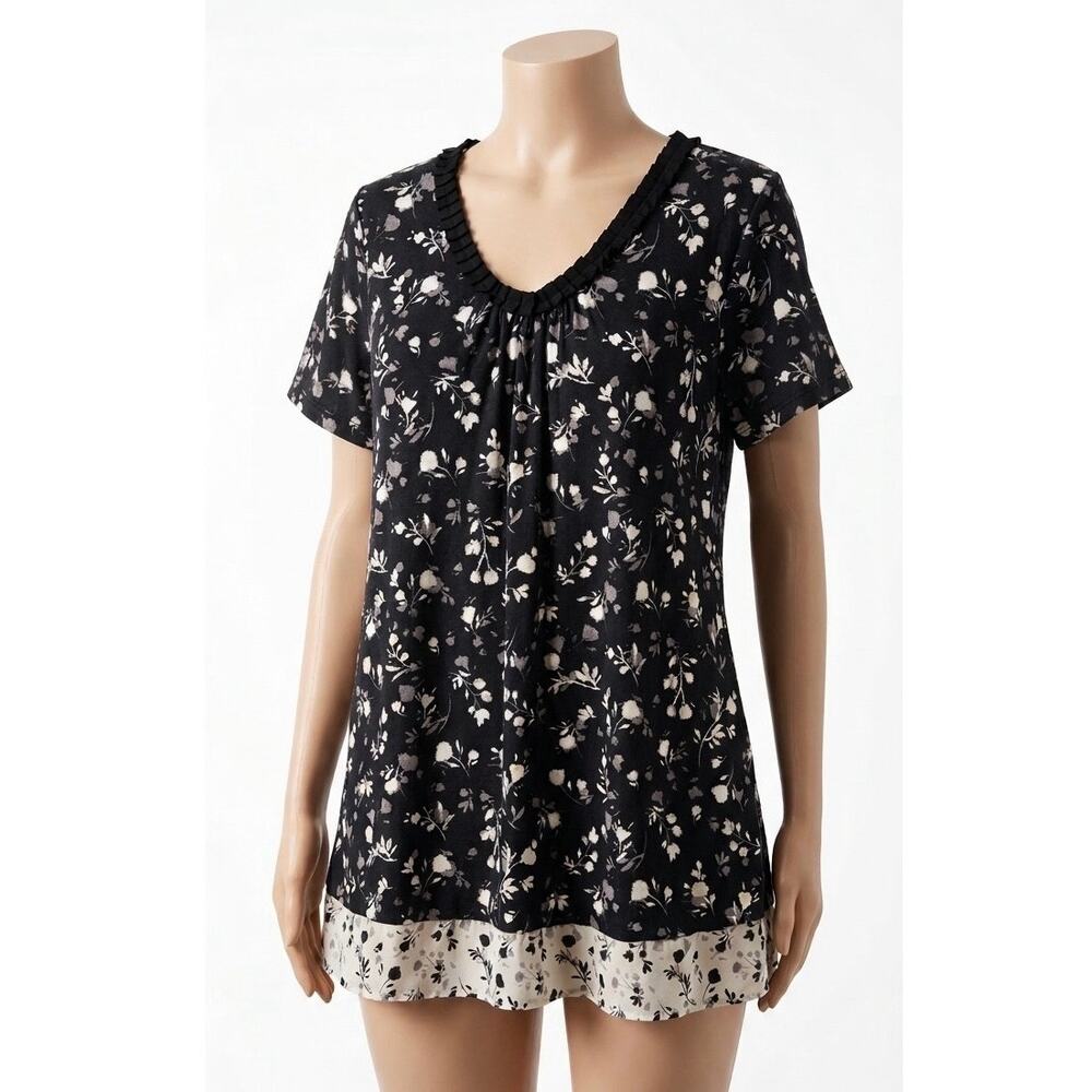 Simply Vera Vera Wang Black White Floral Pajama Top XL Sleep Shirt Nightie Soft